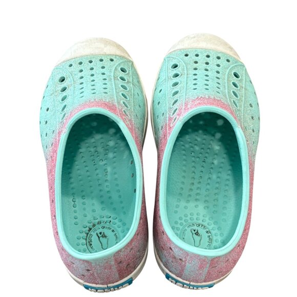 Native Kids Jefferson Glitter Slip-On Shoes C10 Aqua & Pink EVA Lightweight - Picture 4 of 7